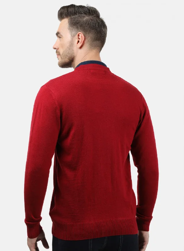 Men Light Maroon Solid Cardigan