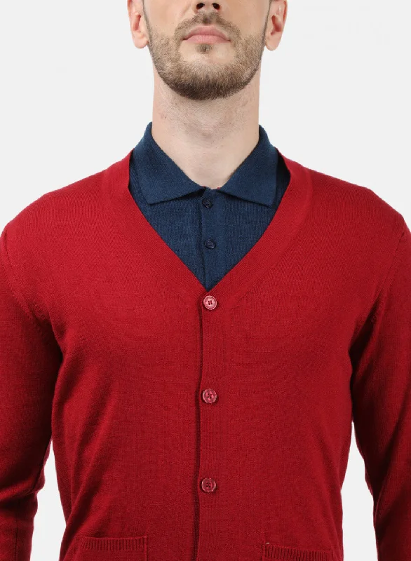 Men Light Maroon Solid Cardigan