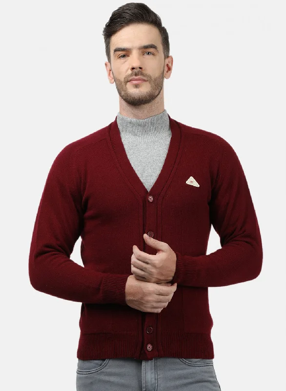 Men Maroon Solid Cardigan