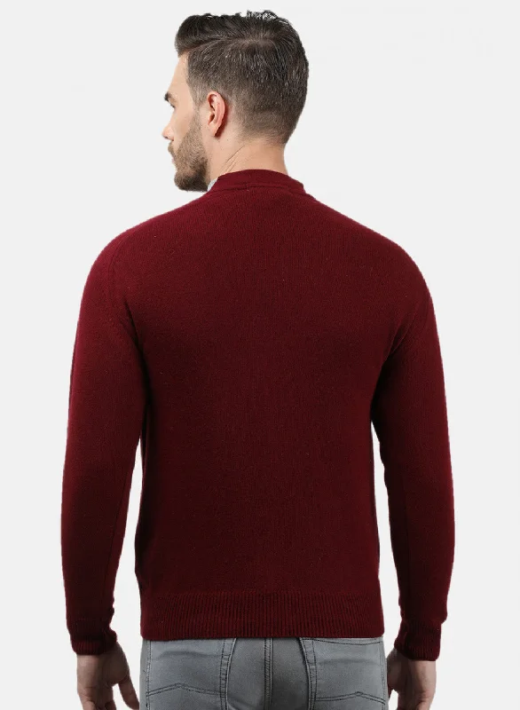 Men Maroon Solid Cardigan