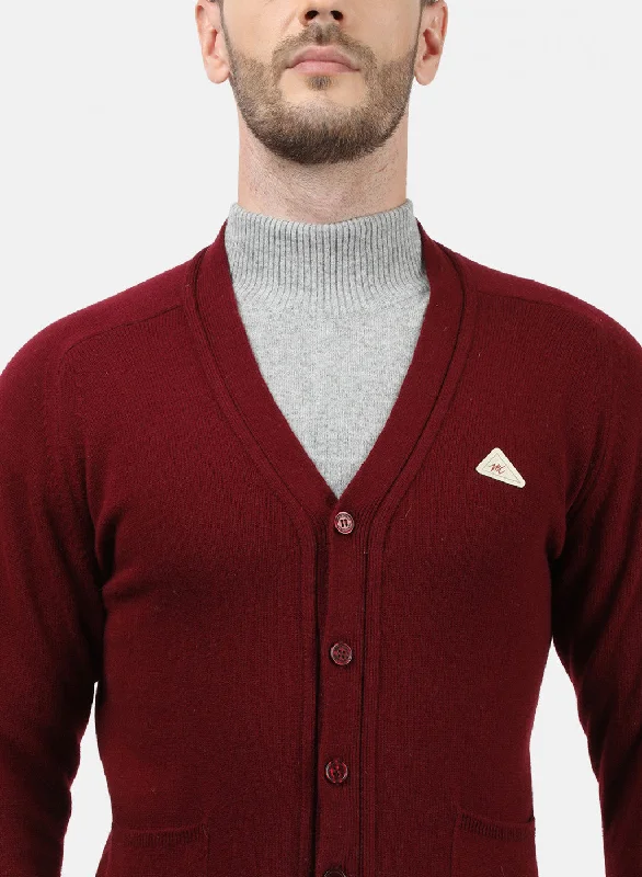 Men Maroon Solid Cardigan