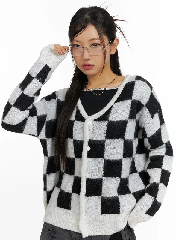 Oversized Checkered Cardigan CF427