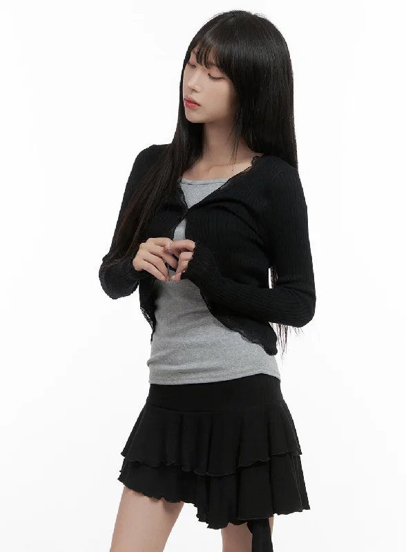 Refined Lace Trim Wool Cardigan CS413