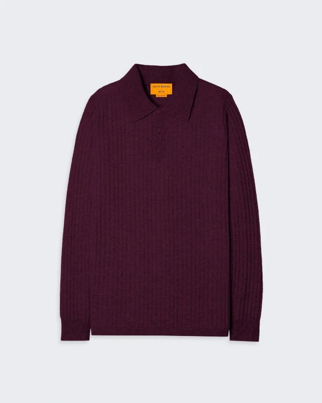 Theo Waffle Polo In Cashmere - Plum