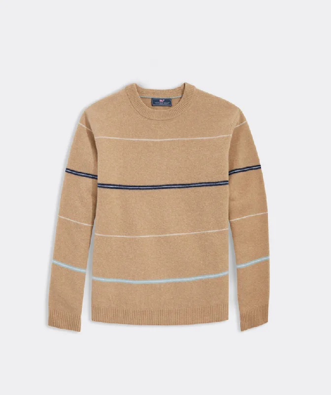 Vineyard Vines Men's Wool Striped Crewneck Sweater - Camel Heather