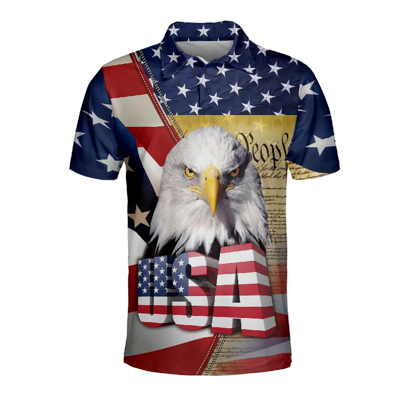 3D All Over Print American Flag Patriotic Polo Shirt, Eagle USA Flag Shirt, Gift for Him