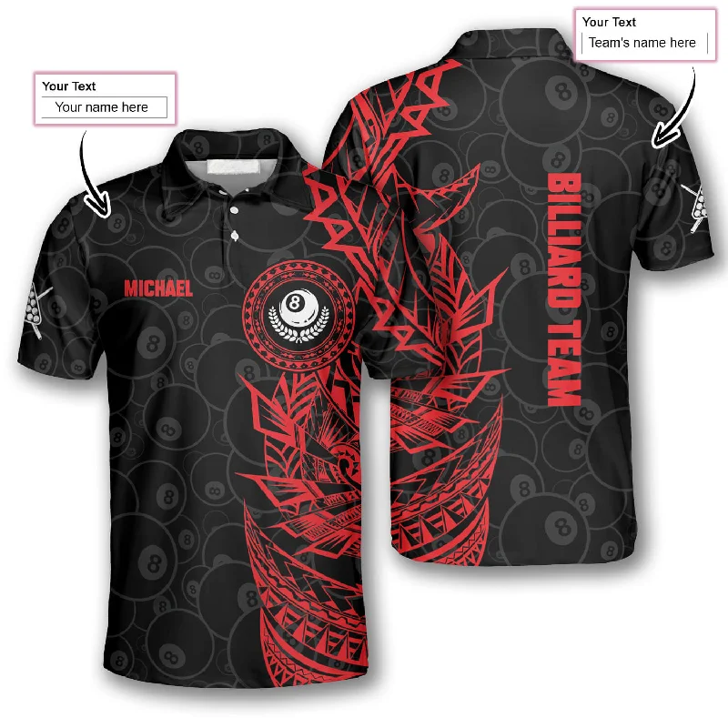 3D All Over Print Red Black Tribal Custom Billiard Polo Shirts for Men, Billiard Team Uniform