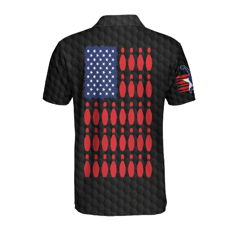 Black American Flag Bowling Custom Polo Shirt, Personalized American Flag Bowling Shirt For Bowling Fans Coolspod