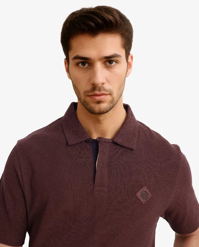 Rare Rabbit Men's Charles Dark Brown Cotton Fabric Short Sleeve Regular Fit Plain Knitted Polo T-Shirt