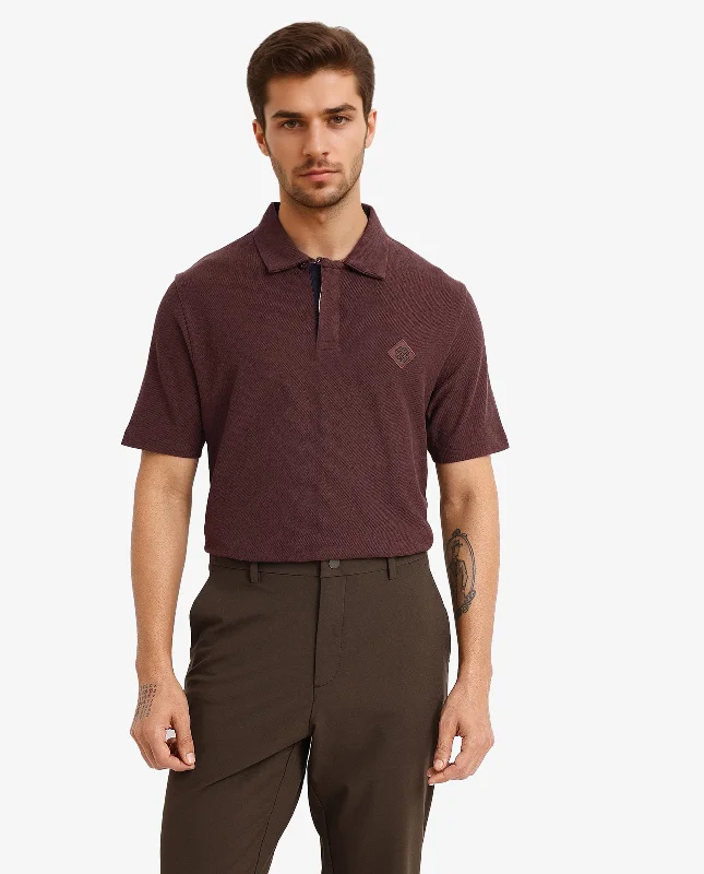 Rare Rabbit Men's Charles Dark Brown Cotton Fabric Short Sleeve Regular Fit Plain Knitted Polo T-Shirt