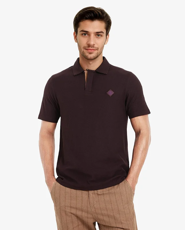 Rare Rabbit Men's Charles Dark Purple Cotton Fabric Short Sleeve Regular Fit Plain Knitted Polo T-Shirt