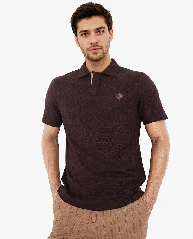 Rare Rabbit Men's Charles Dark Purple Cotton Fabric Short Sleeve Regular Fit Plain Knitted Polo T-Shirt