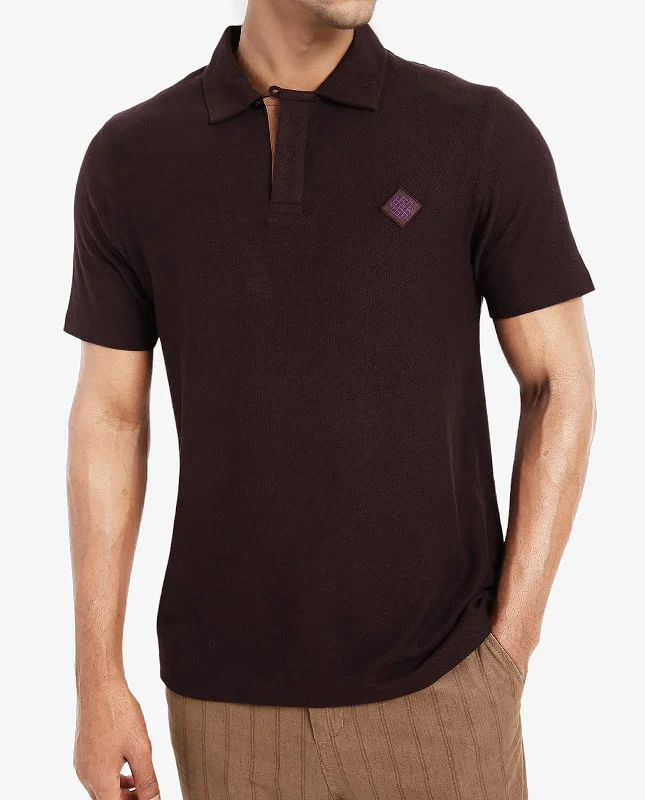 Rare Rabbit Men's Charles Dark Purple Cotton Fabric Short Sleeve Regular Fit Plain Knitted Polo T-Shirt