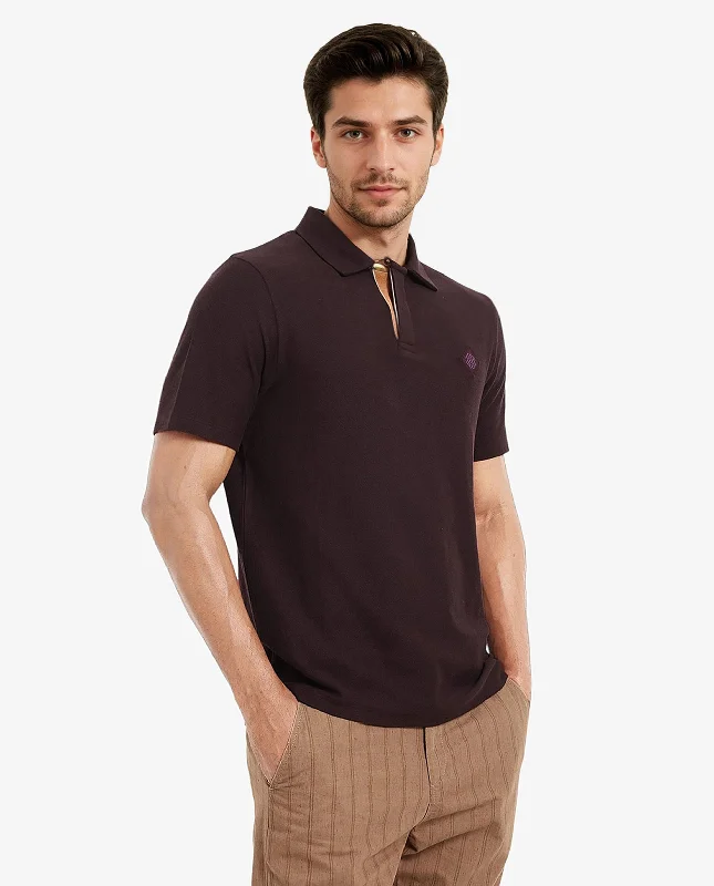 Rare Rabbit Men's Charles Dark Purple Cotton Fabric Short Sleeve Regular Fit Plain Knitted Polo T-Shirt