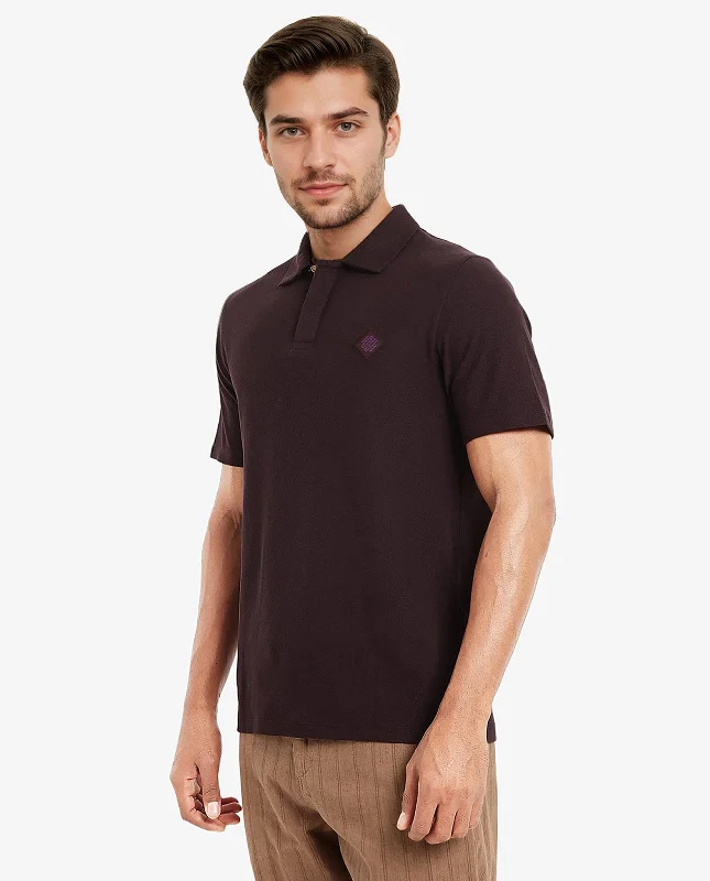 Rare Rabbit Men's Charles Dark Purple Cotton Fabric Short Sleeve Regular Fit Plain Knitted Polo T-Shirt