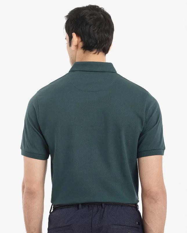 Rare Rabbit  Men's Face Dark Green Cotton Fabric Short Sleeves Button Down Collar Embroidered Logo Regular Fit Plain Polo T-Shirt