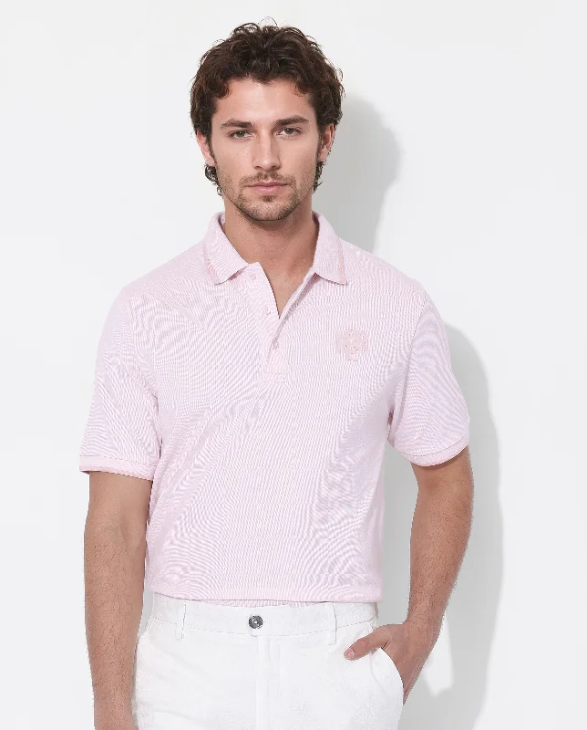 Rare Rabbit Men's Hux Pastel Pink Cotton Fabric Short Sleeves Collared Neck Plain Knit Polo T-Shirt