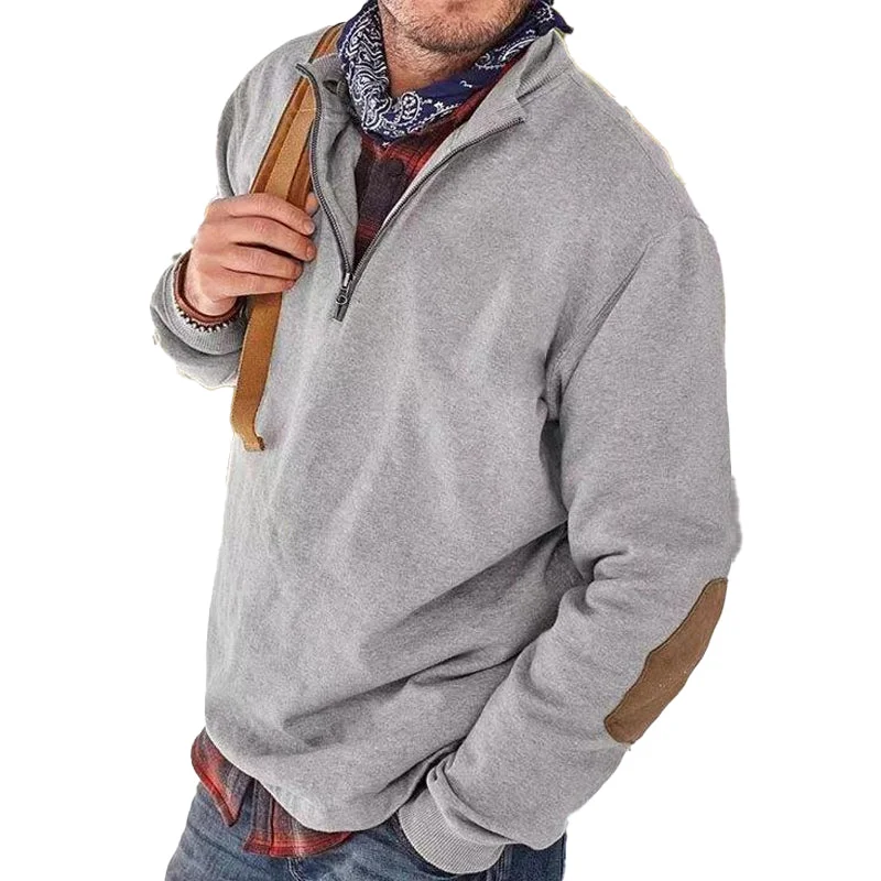 Men's Casual Solid Color Zipper Lapel Long Sleeve Sweatshirt 31386354Y