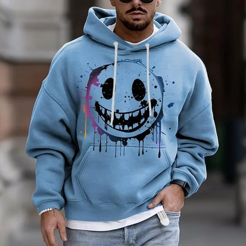 Men's Smiley Face Print Pocket Casual Hoodie 36214627Z