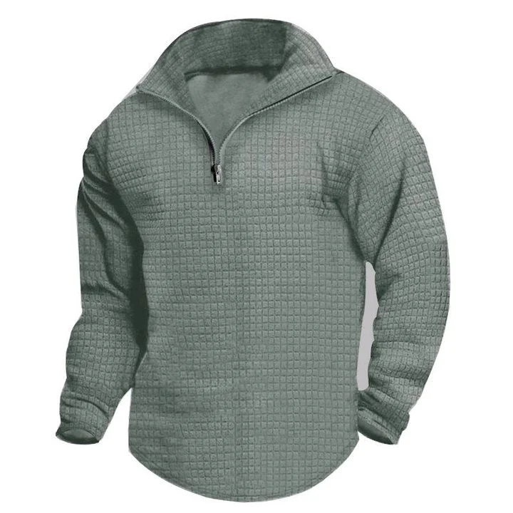 Men's Solid Color Half Zip Small Checkered Sweatshirt 47558990X