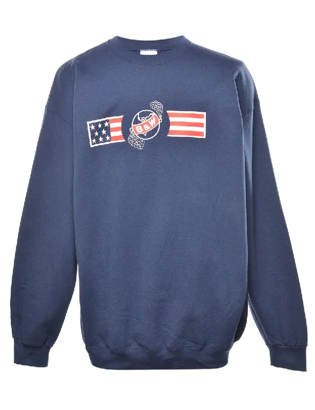 Navy Printed Sweatshirt - XL