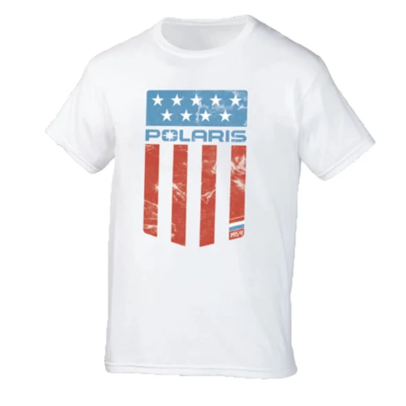 Polaris  Mens White Flag Tee Short Sleeve T Shirt Lightweight Cotton Polyester