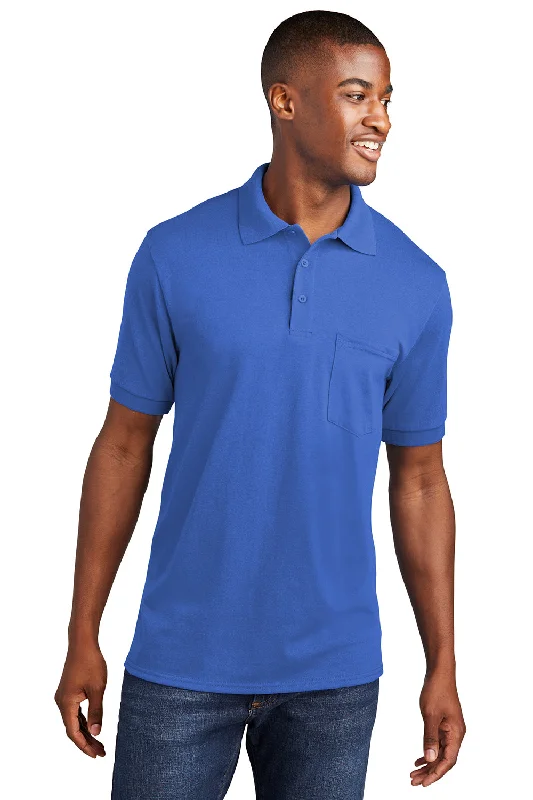 Port & Company Mens Core Stain Resistant Short Sleeve Polo Shirt w/ Pocket - Royal Blue