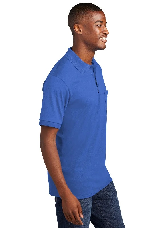 Port & Company Mens Core Stain Resistant Short Sleeve Polo Shirt w/ Pocket - Royal Blue