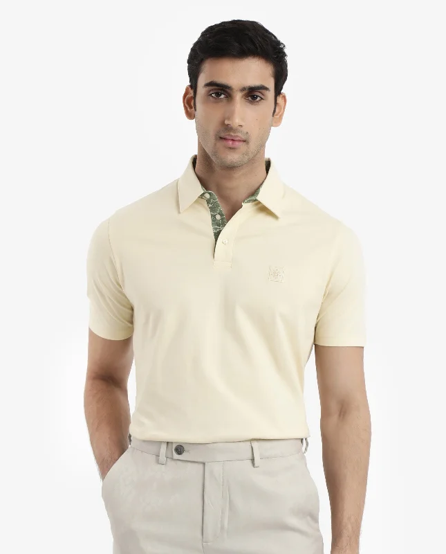 Rare Rabbit Men's Spencer Yellow Short Sleeve Button Closure Regular Fit Solid Polo T-Shirt