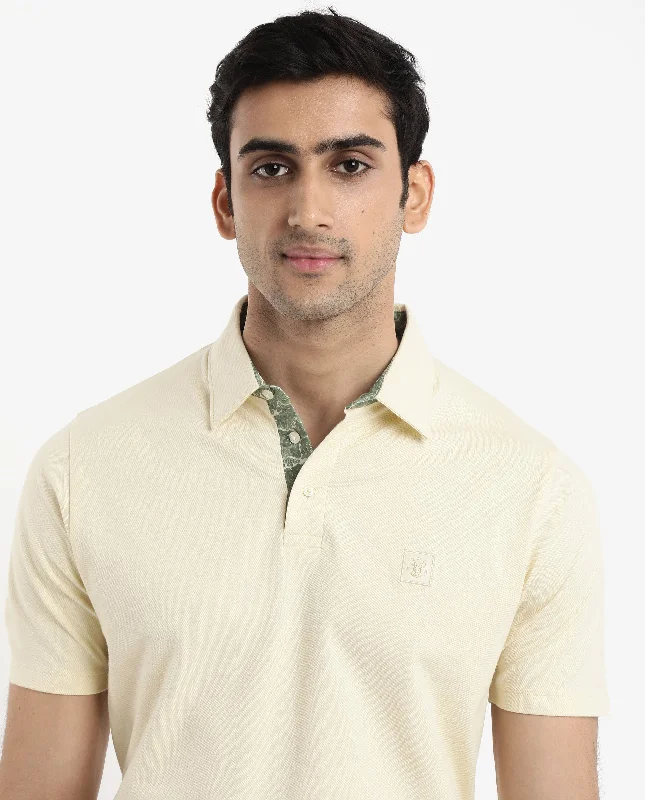 Rare Rabbit Men's Spencer Yellow Short Sleeve Button Closure Regular Fit Solid Polo T-Shirt