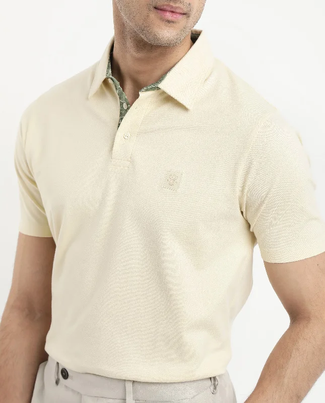 Rare Rabbit Men's Spencer Yellow Short Sleeve Button Closure Regular Fit Solid Polo T-Shirt