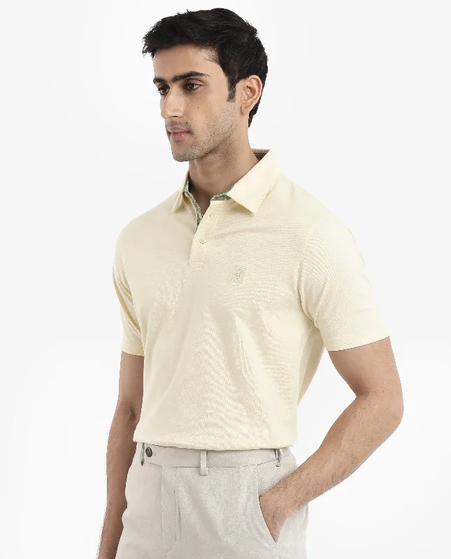 Rare Rabbit Men's Spencer Yellow Short Sleeve Button Closure Regular Fit Solid Polo T-Shirt