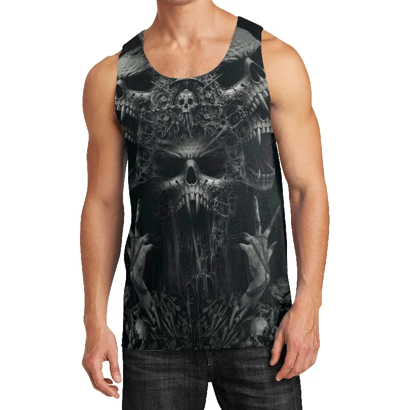 Black Gothic Skull Tank Top for Men