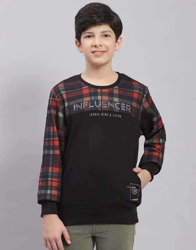 Boys Black Check Round Neck Full Sleeve Sweatshirt