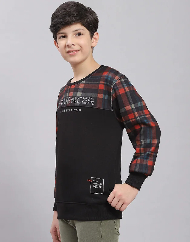 Boys Black Check Round Neck Full Sleeve Sweatshirt