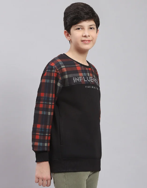 Boys Black Check Round Neck Full Sleeve Sweatshirt