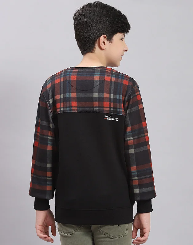 Boys Black Check Round Neck Full Sleeve Sweatshirt