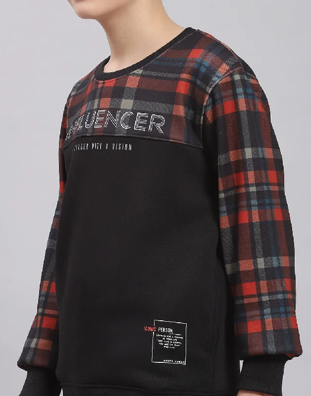 Boys Black Check Round Neck Full Sleeve Sweatshirt