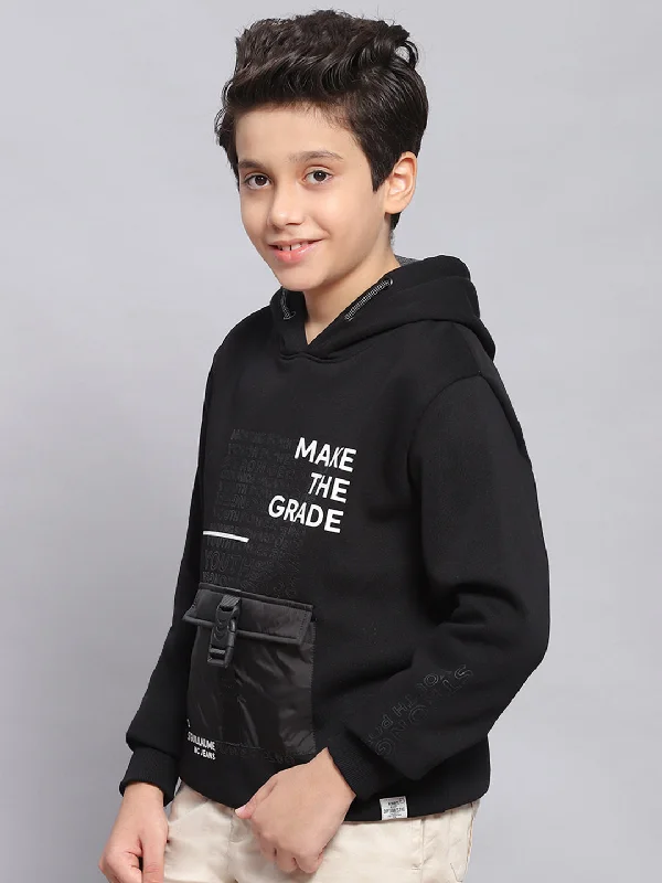 Boys Black Printed Hooded Full Sleeve Sweatshirt