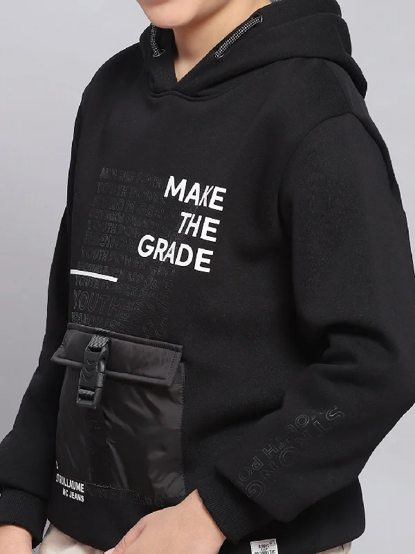 Boys Black Printed Hooded Full Sleeve Sweatshirt