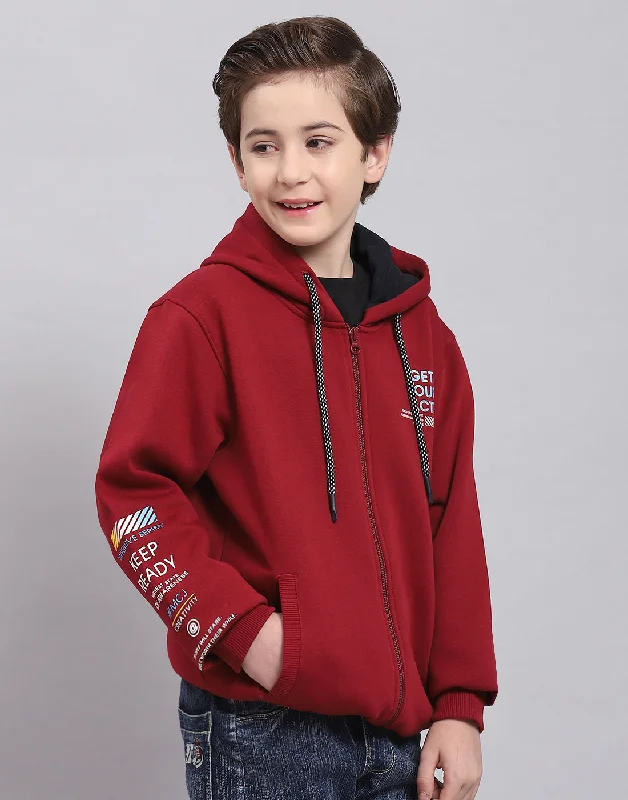 Boys Maroon Printed Hooded Full Sleeve Sweatshirt