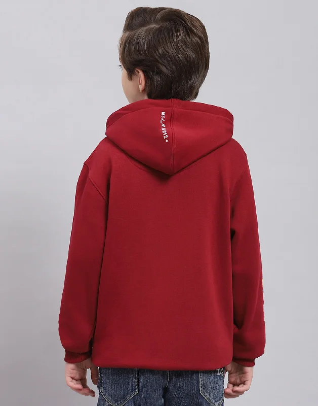 Boys Maroon Printed Hooded Full Sleeve Sweatshirt