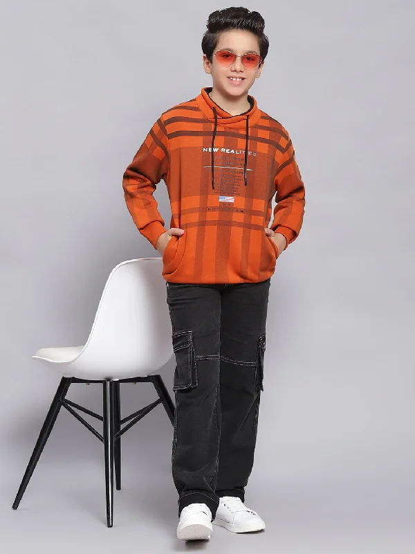 Boys Rust Check F Neck Full Sleeve Sweatshirt