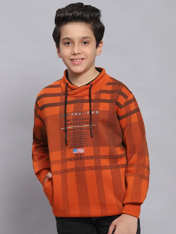 Boys Rust Check F Neck Full Sleeve Sweatshirt