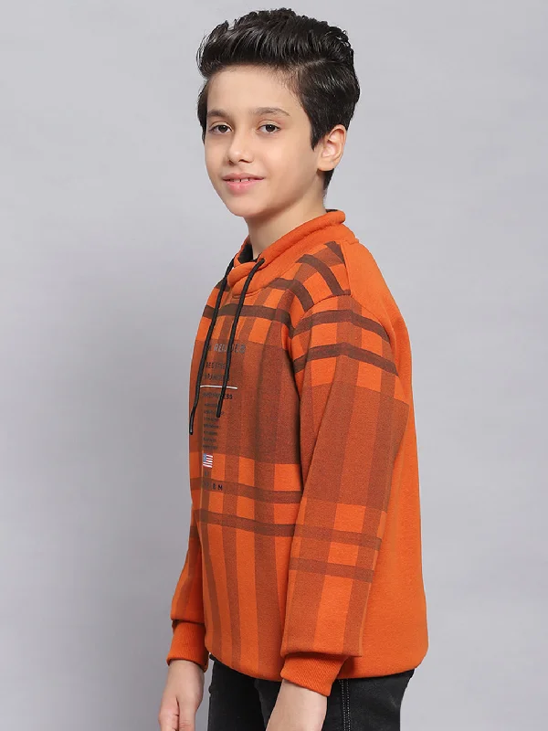 Boys Rust Check F Neck Full Sleeve Sweatshirt