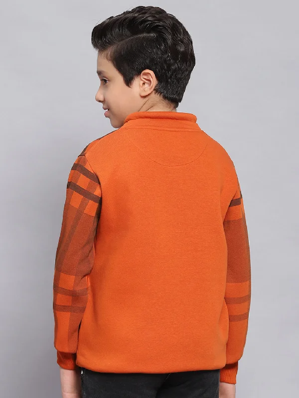 Boys Rust Check F Neck Full Sleeve Sweatshirt