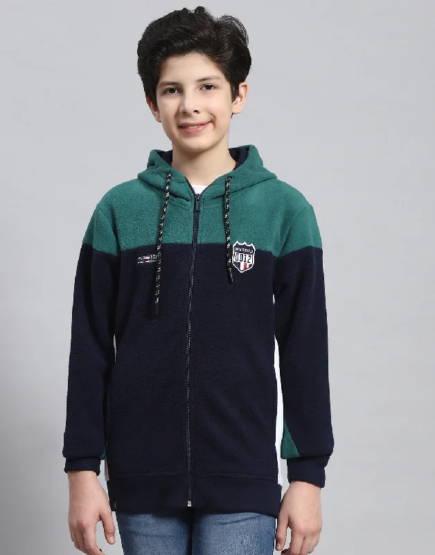 Boys Teal Blue Solid Hooded Full Sleeve Sweatshirt