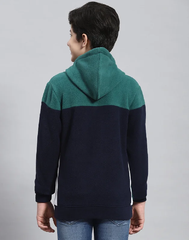 Boys Teal Blue Solid Hooded Full Sleeve Sweatshirt