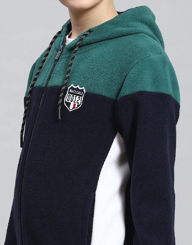 Boys Teal Blue Solid Hooded Full Sleeve Sweatshirt