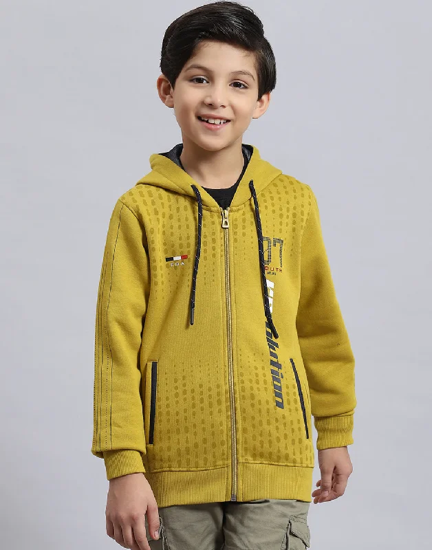 Boys Yellow Printed Hooded Full Sleeve Sweatshirt